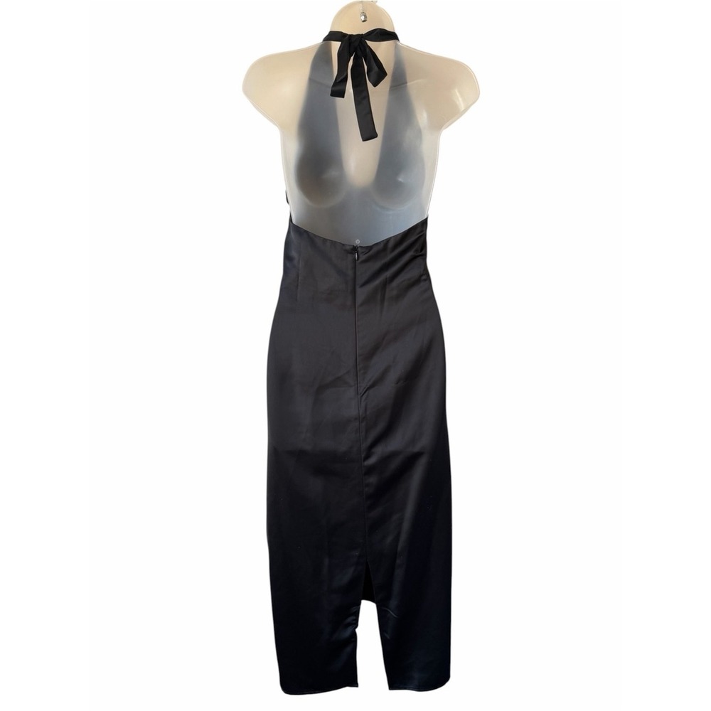 JASON WUBlack Satin Halter Midi Dress S Silk Blend Deep V-Neck Slip Evening - Picture 3 of 9
